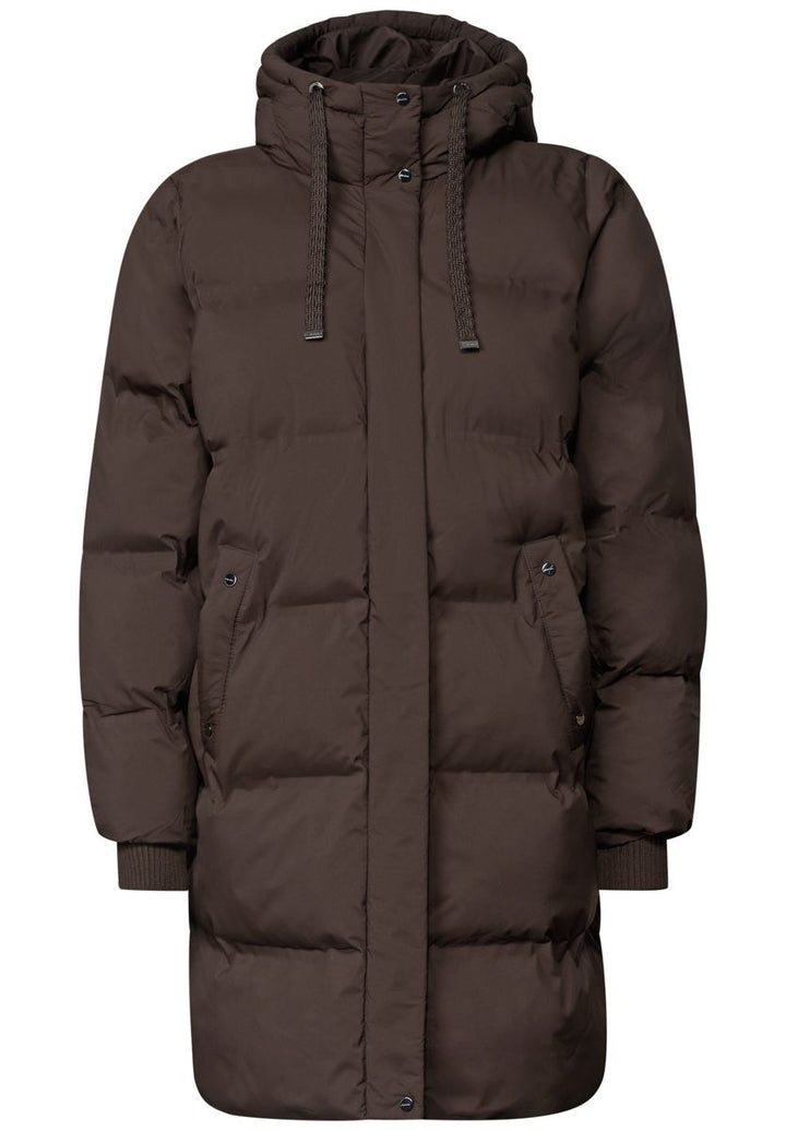 Lange Jacke mit Kapuze und Steppmuster