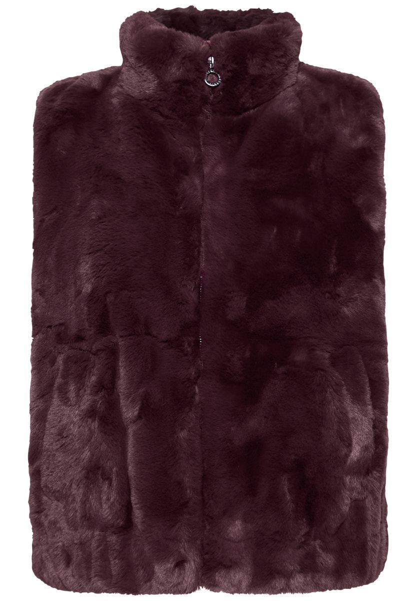 Fake Fur Weste mit Stehkragen und Zipper