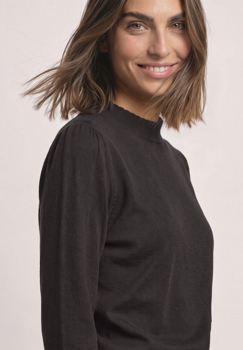 Langarm Pullover mit Turtle Neck und Raffung
