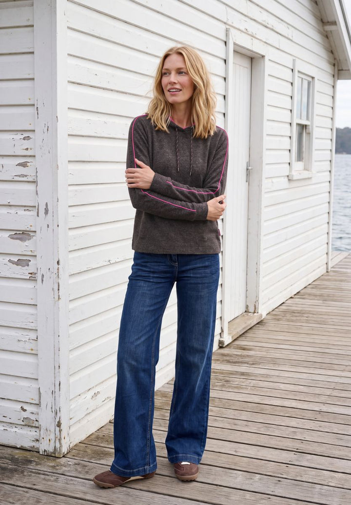 Langarm Shirt mit Hoodie und Piping