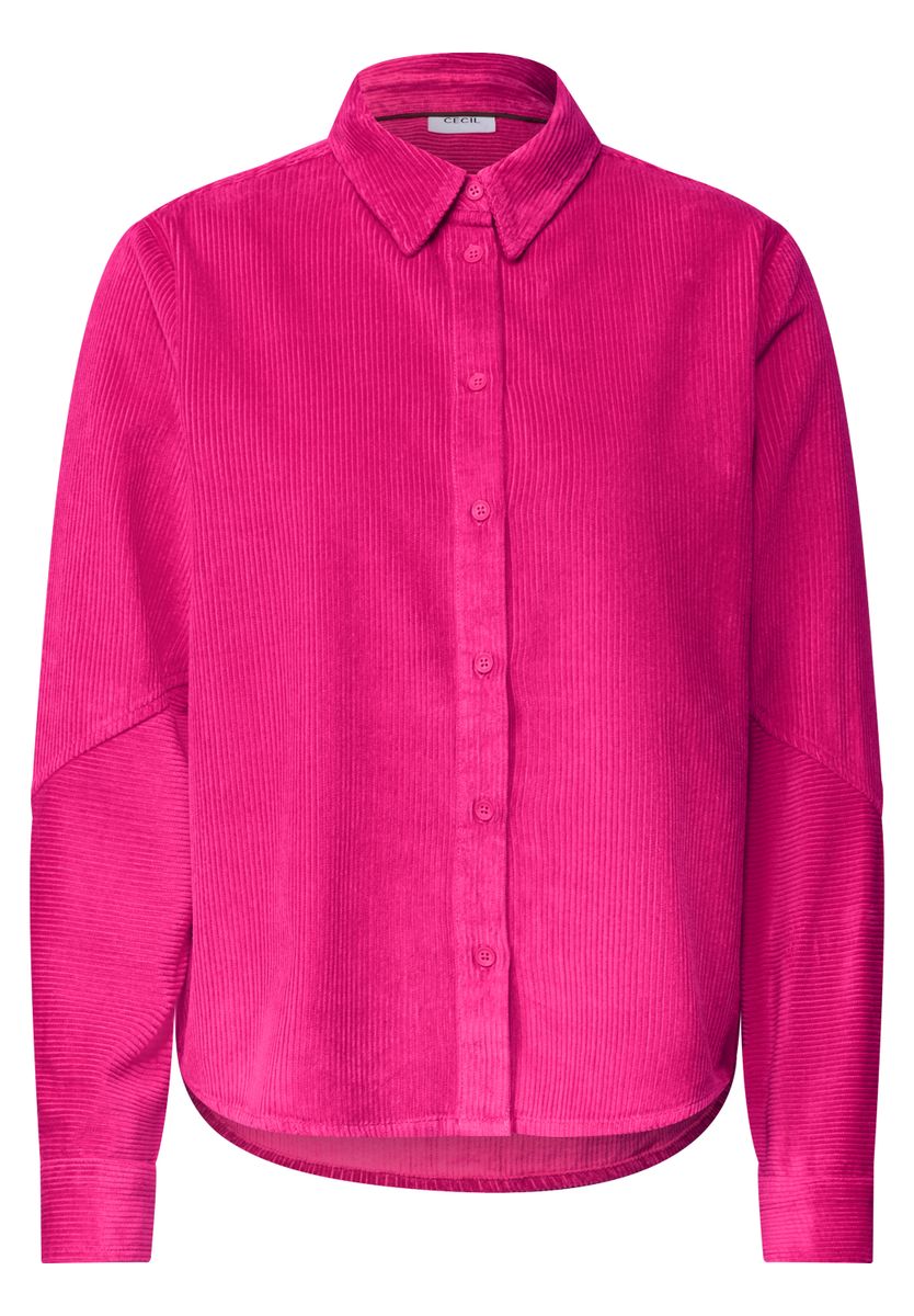 Langarm Hemdbluse aus Cord in Unifarbe