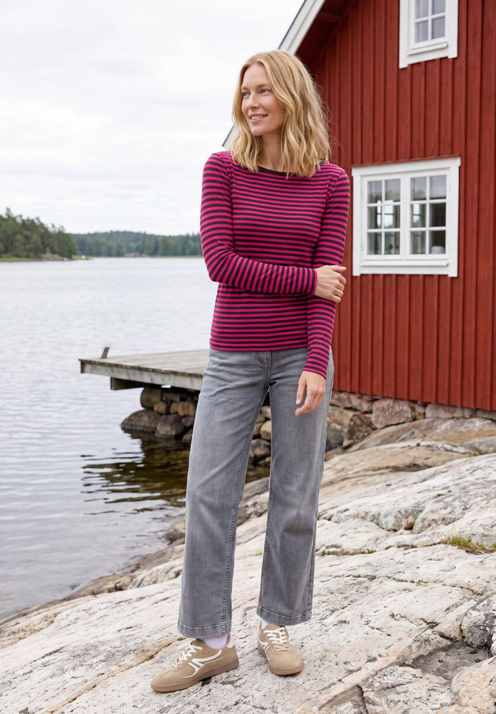 Langarm Shirt mit Boat Neck und Streifen