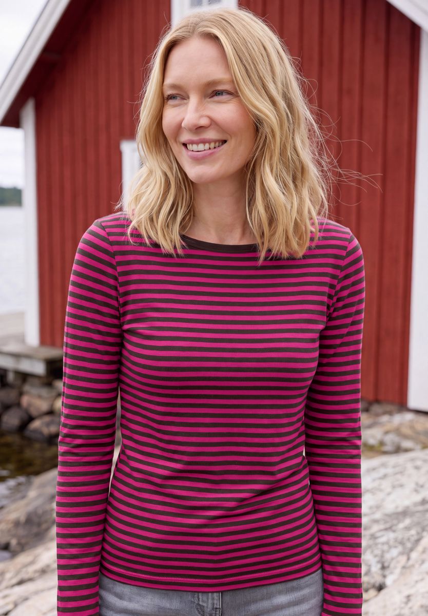 Langarm Shirt mit Boat Neck und Streifen