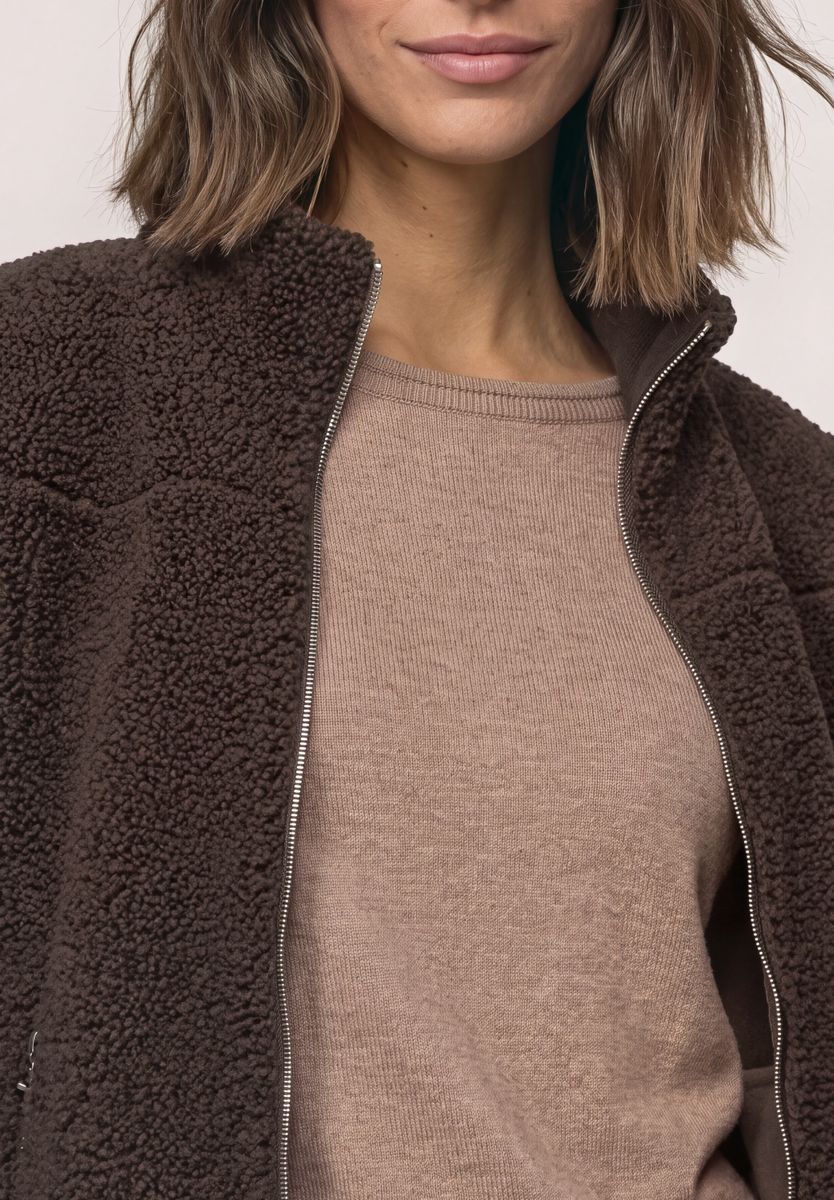 Teddy-Jacke mit Stehkragen und Zipper