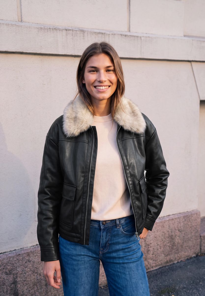Jacke mit abnehmbaren Fellkragen