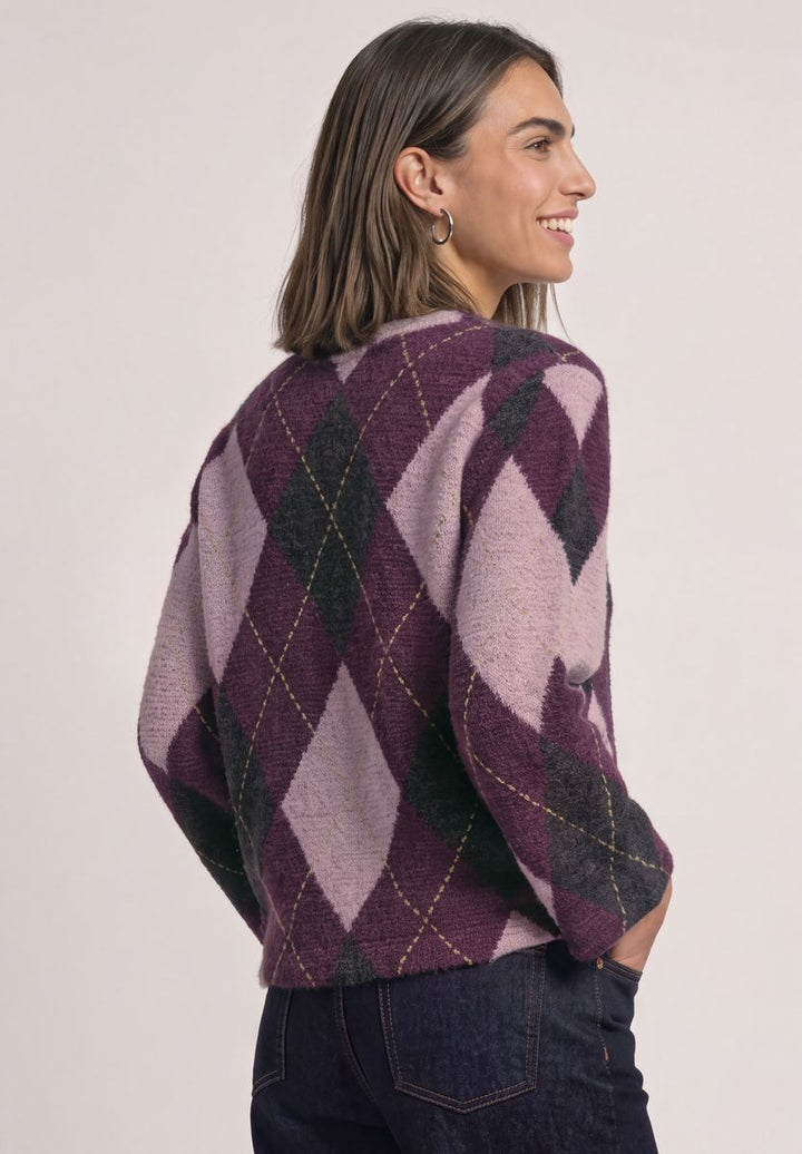 3/4-Arm Shirt mit Rundhals und Argylemuster