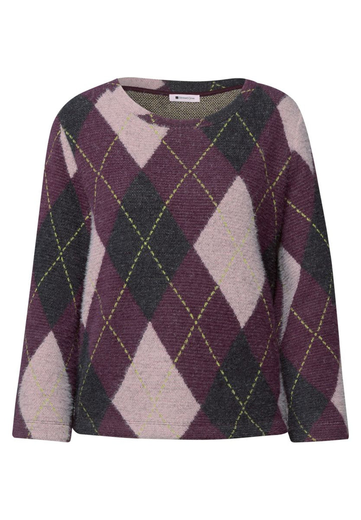 3/4-Arm Shirt mit Rundhals und Argylemuster