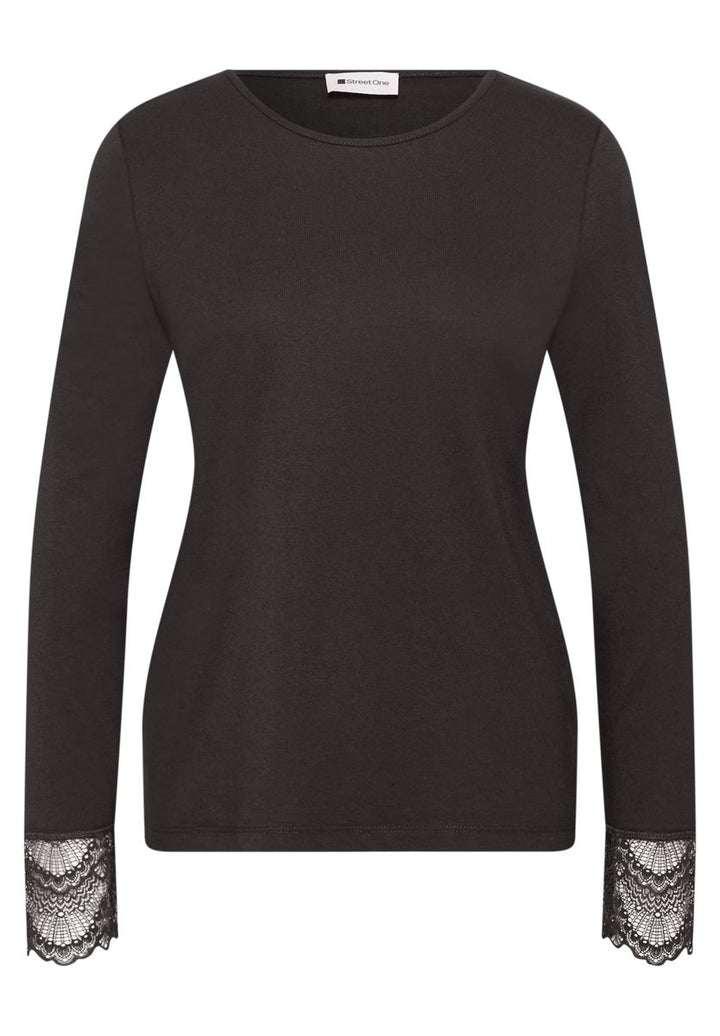 Langarm Shirt mit Rundhals und Spitze
