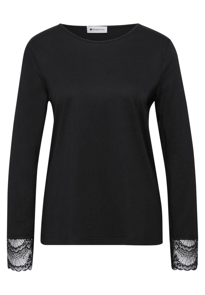 Langarm Shirt mit Rundhals und Spitze