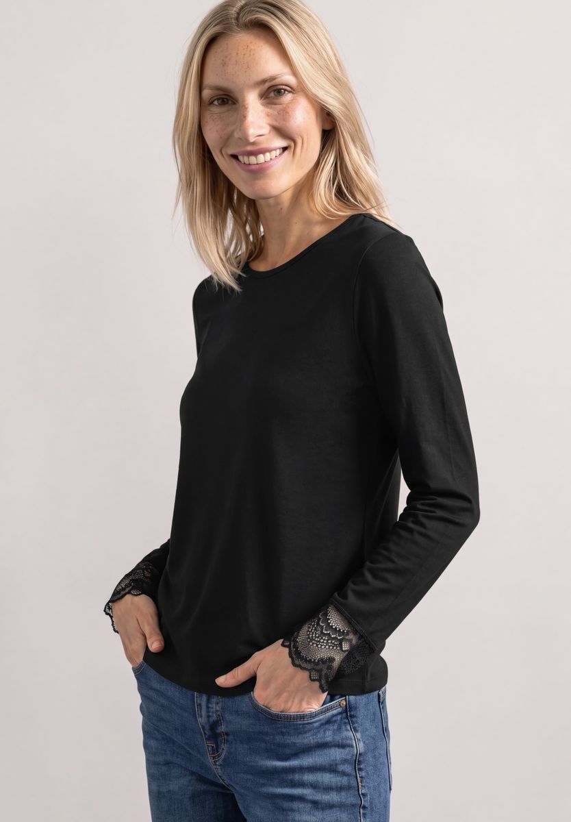 Langarm Shirt mit Rundhals und Spitze