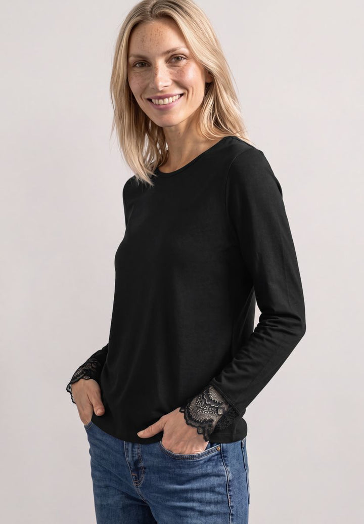 Langarm Shirt mit Rundhals und Spitze