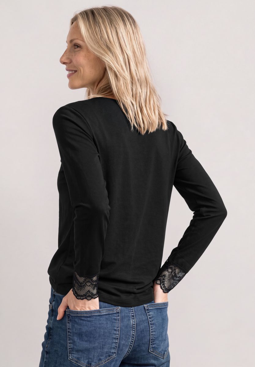 Langarm Shirt mit Rundhals und Spitze