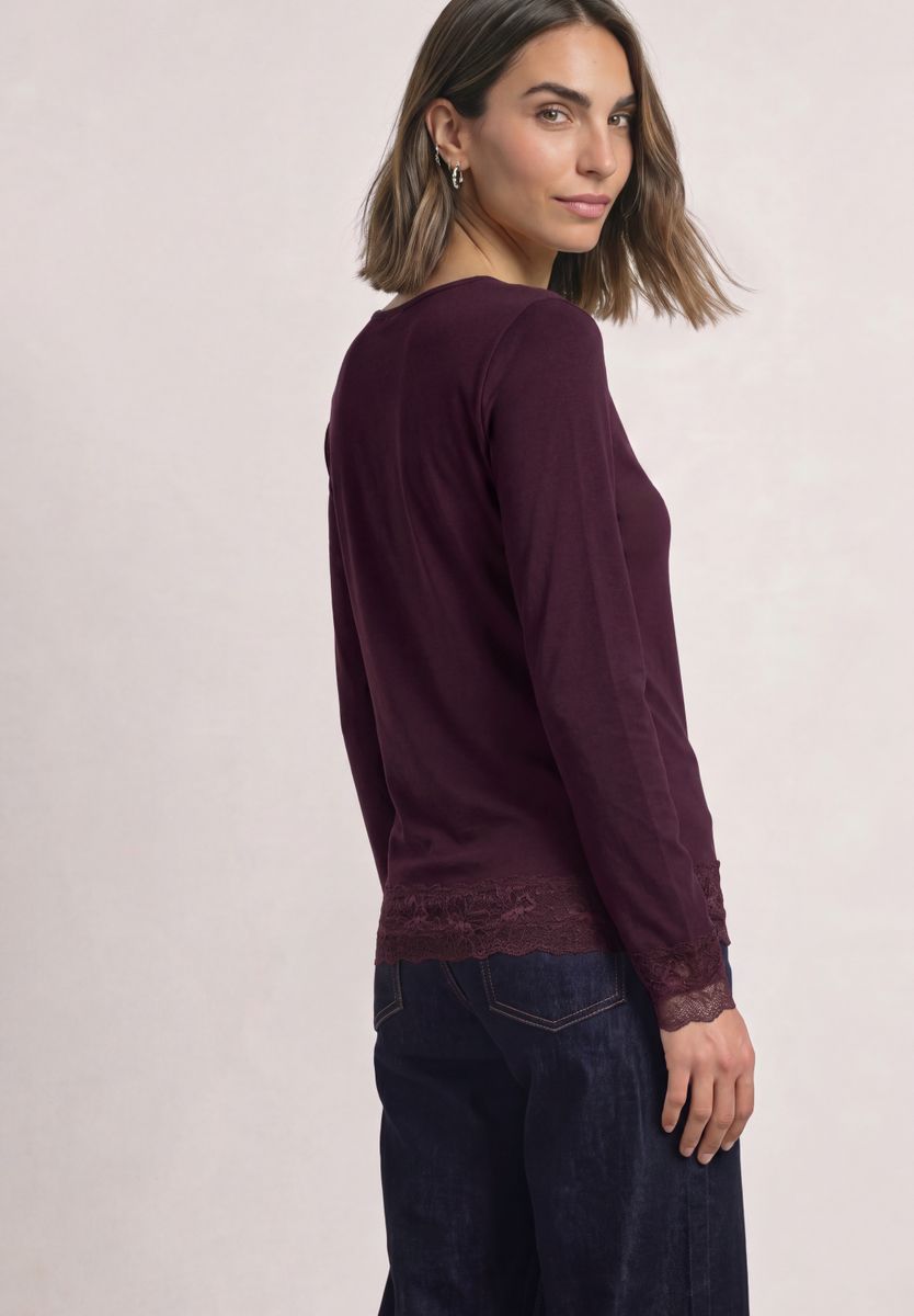 Langarm Shirt mit Boat Neck und Spitze