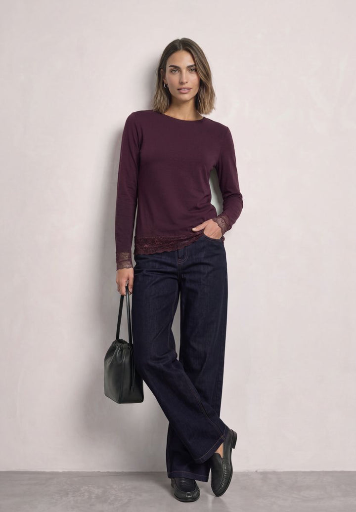 Langarm Shirt mit Boat Neck und Spitze