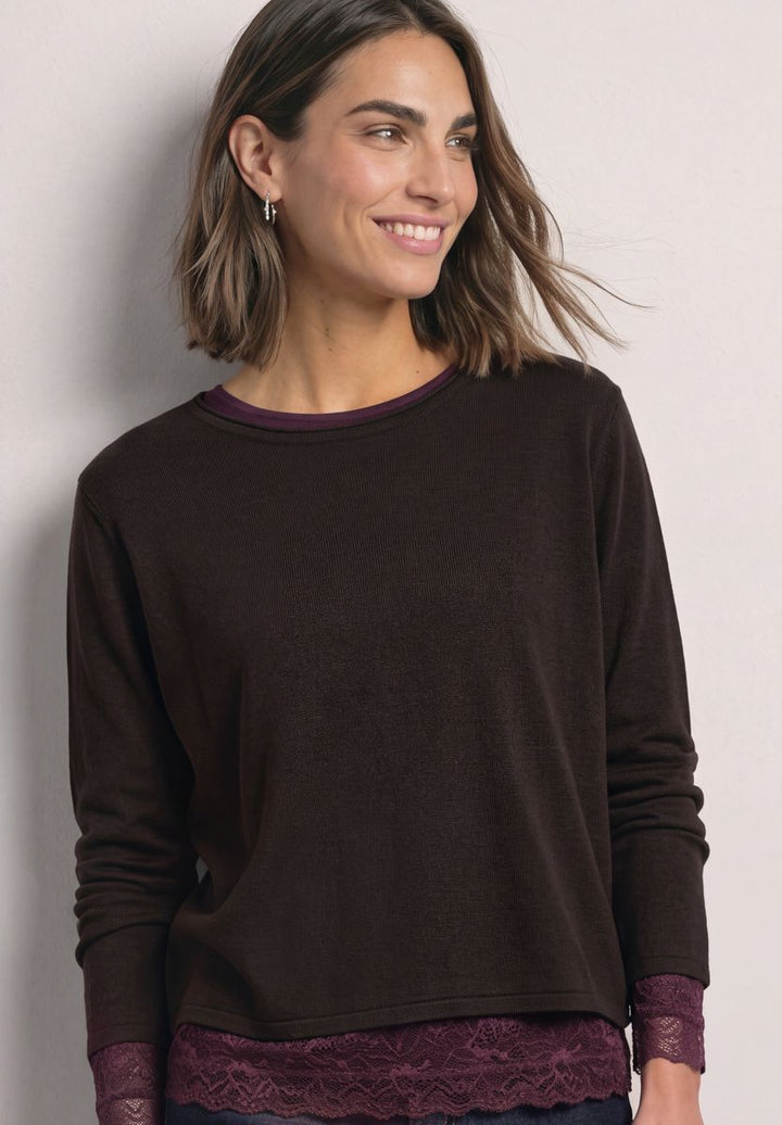 Langarm Shirt mit Boat Neck und Spitze