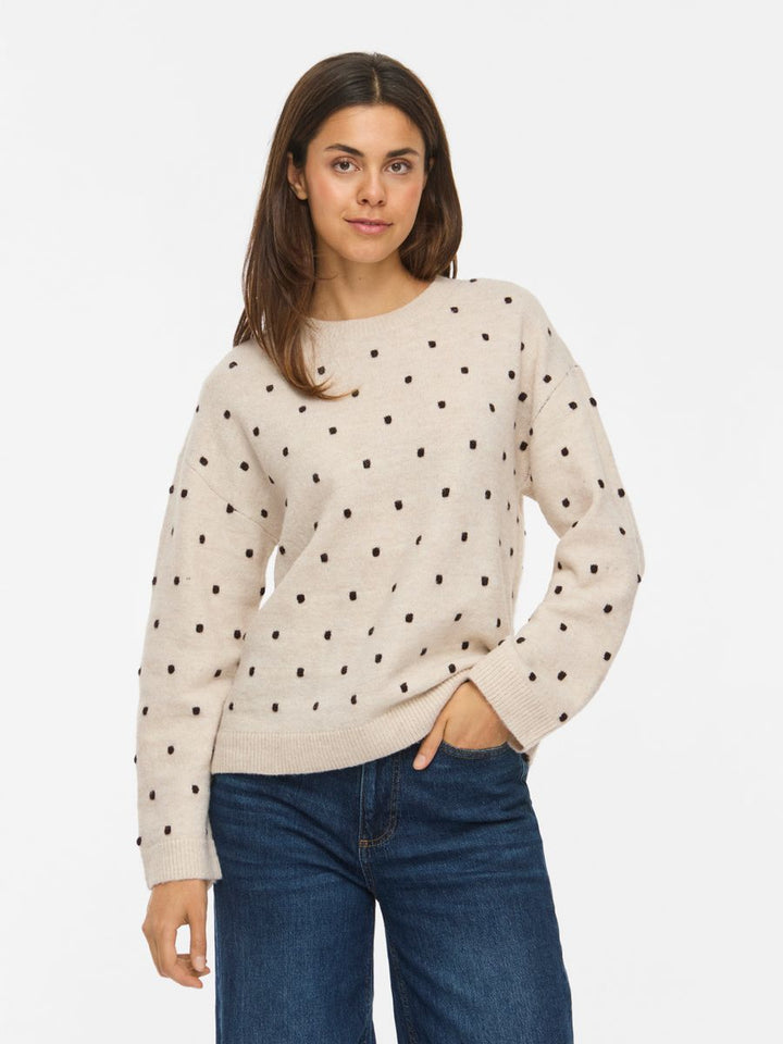 VILIGA L/S O-NECK DOT KNIT TOP