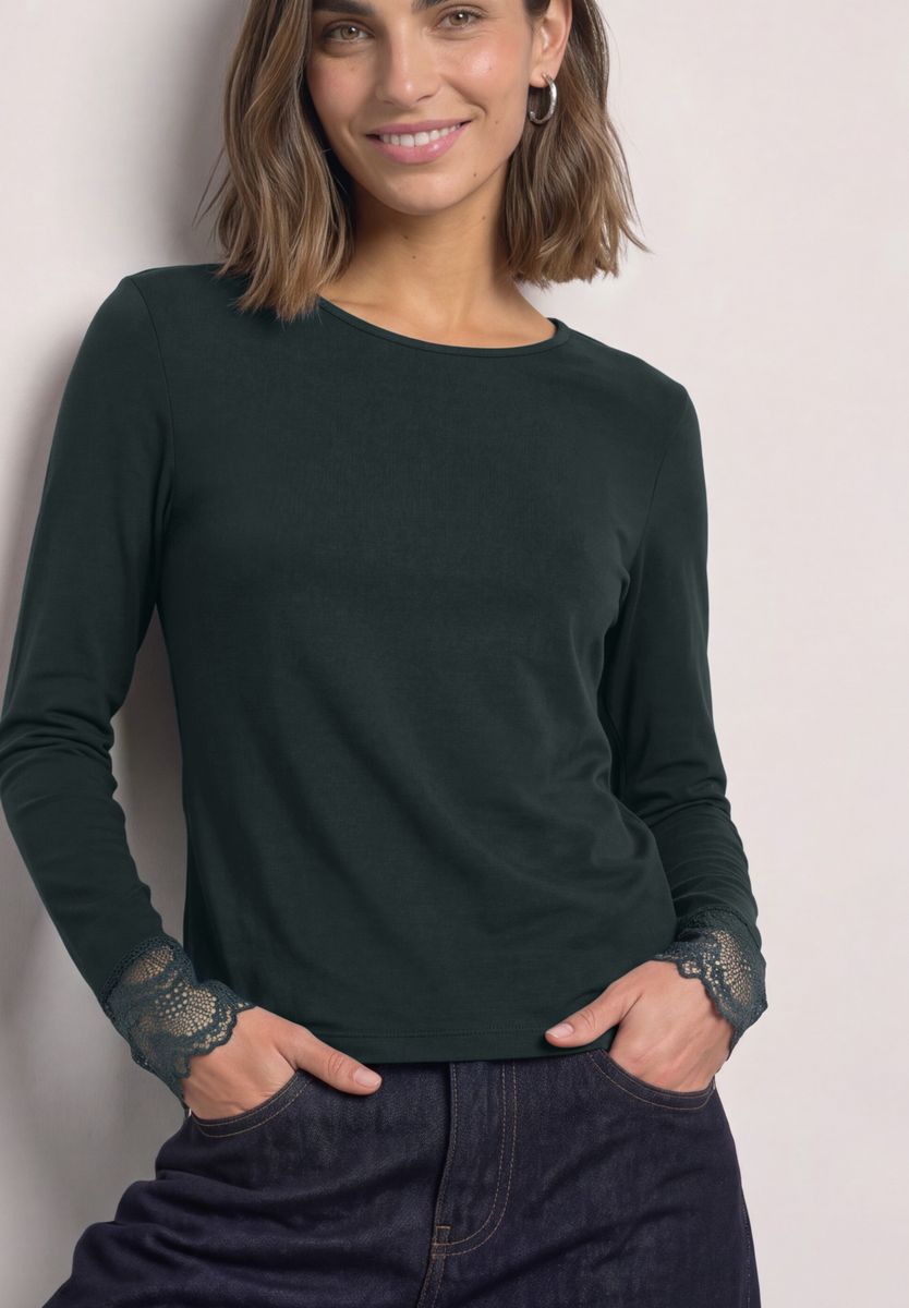 Langarm Shirt mit Rundhals und Spitze