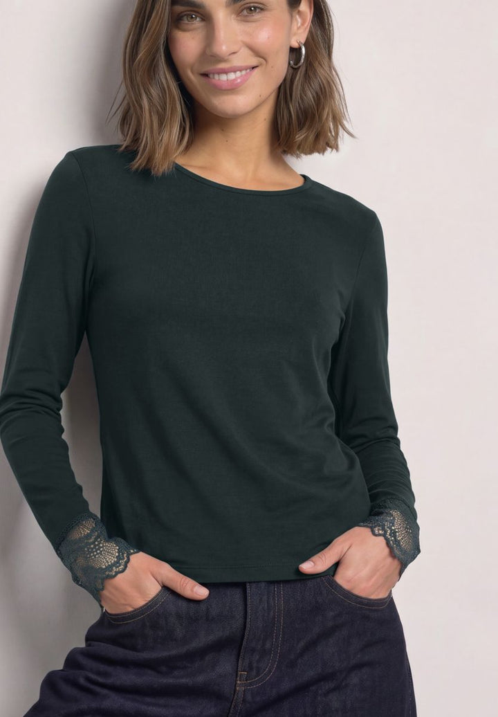 Langarm Shirt mit Rundhals und Spitze