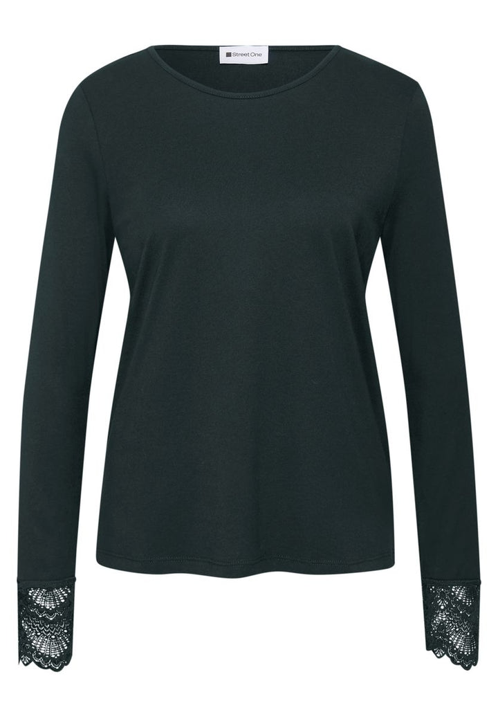 Langarm Shirt mit Rundhals und Spitze