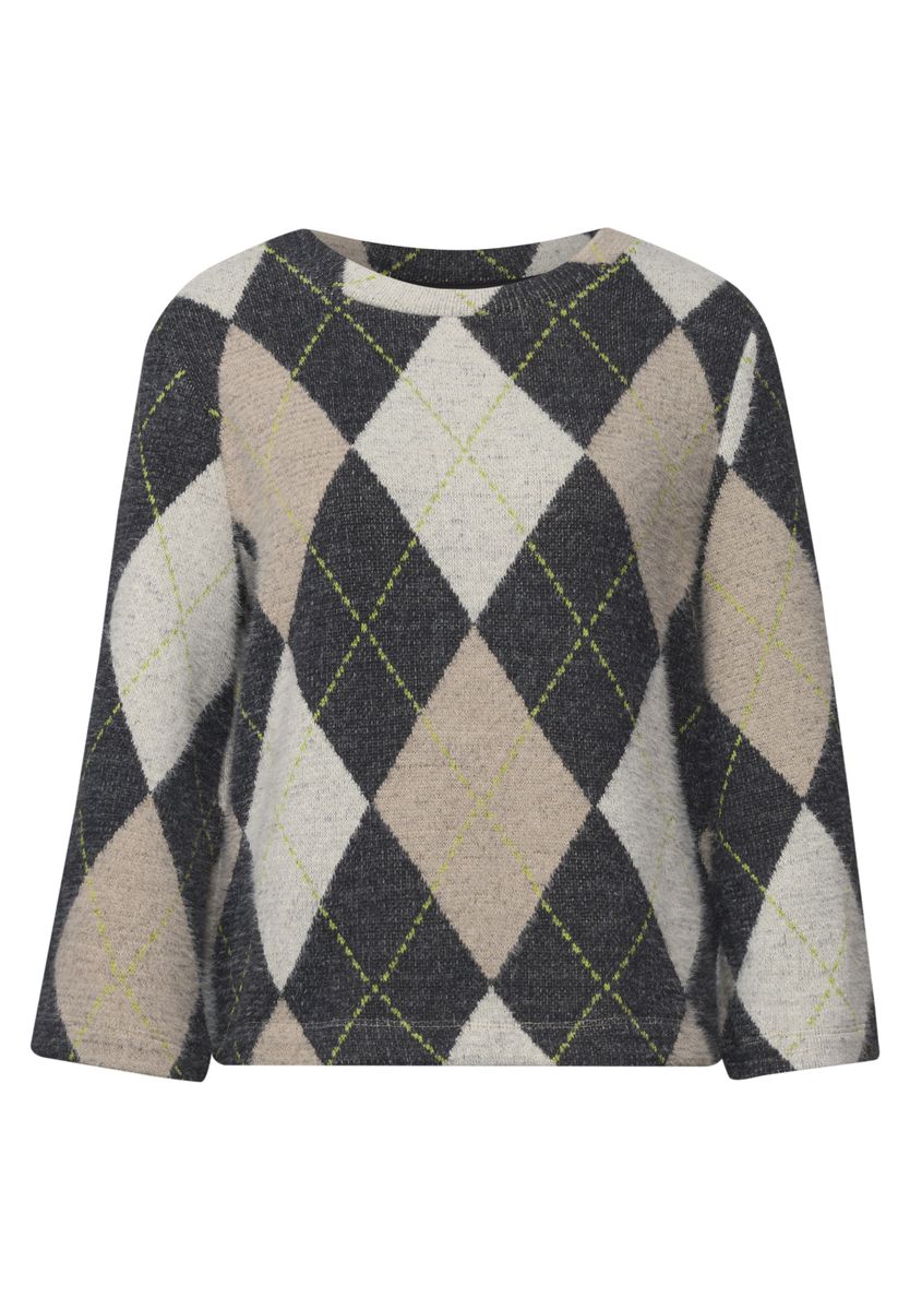 3/4-Arm Shirt mit Rundhals und Argylemuster