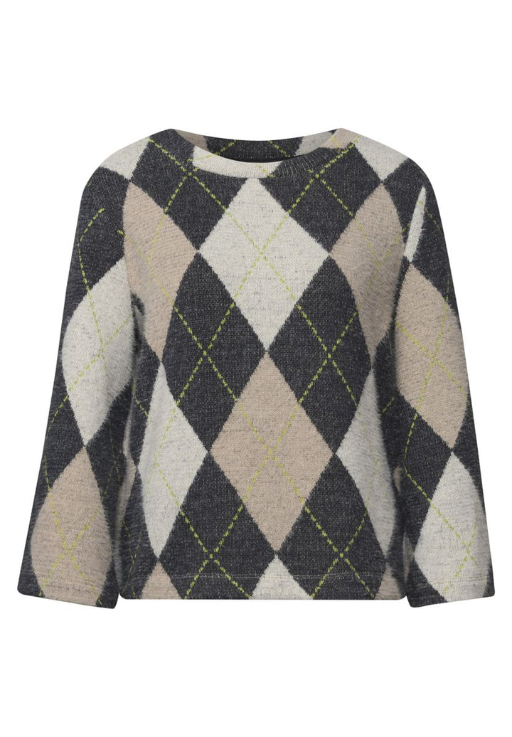 3/4-Arm Shirt mit Rundhals und Argylemuster