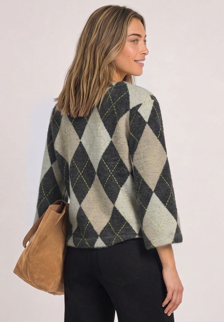 3/4-Arm Shirt mit Rundhals und Argylemuster