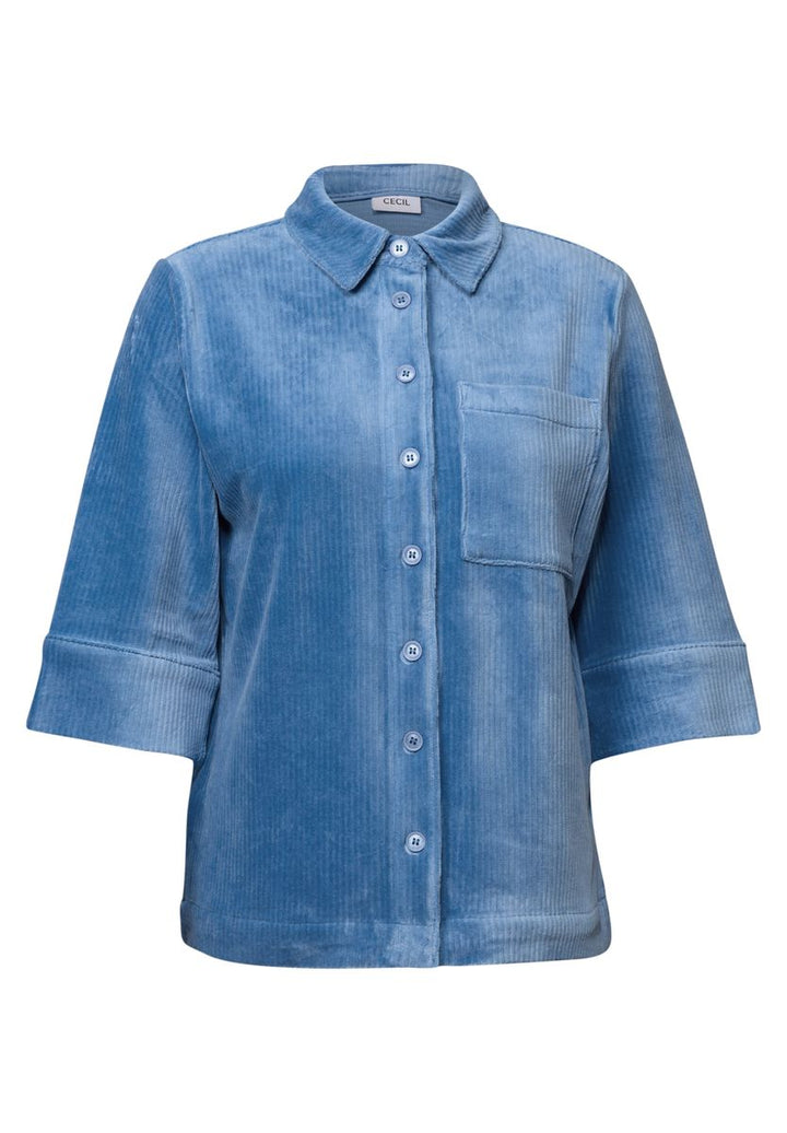 Halbarm Jersey Cordbluse in Unifarbe