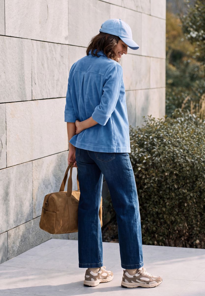 Halbarm Jersey Cordbluse in Unifarbe