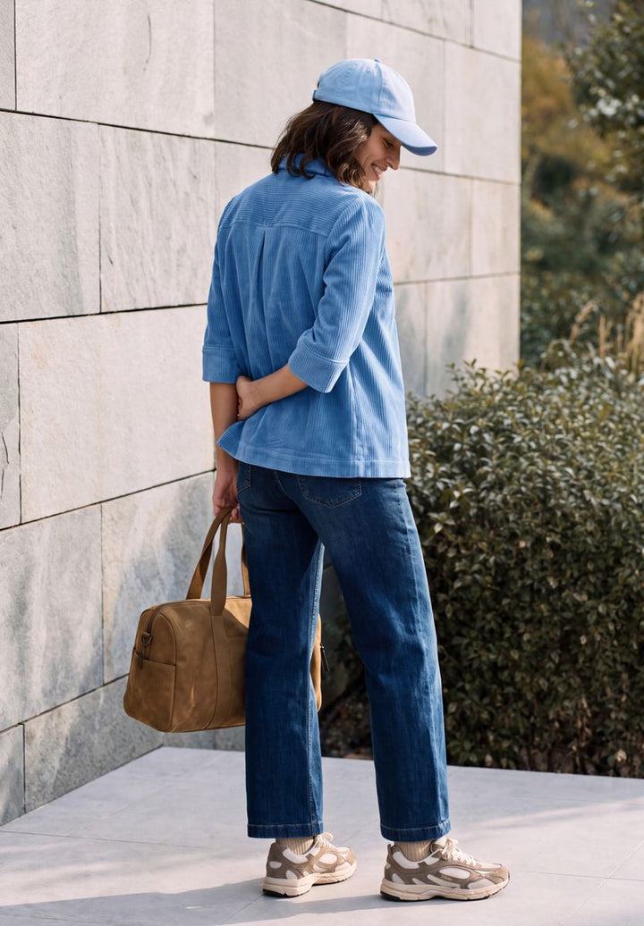 Halbarm Jersey Cordbluse in Unifarbe