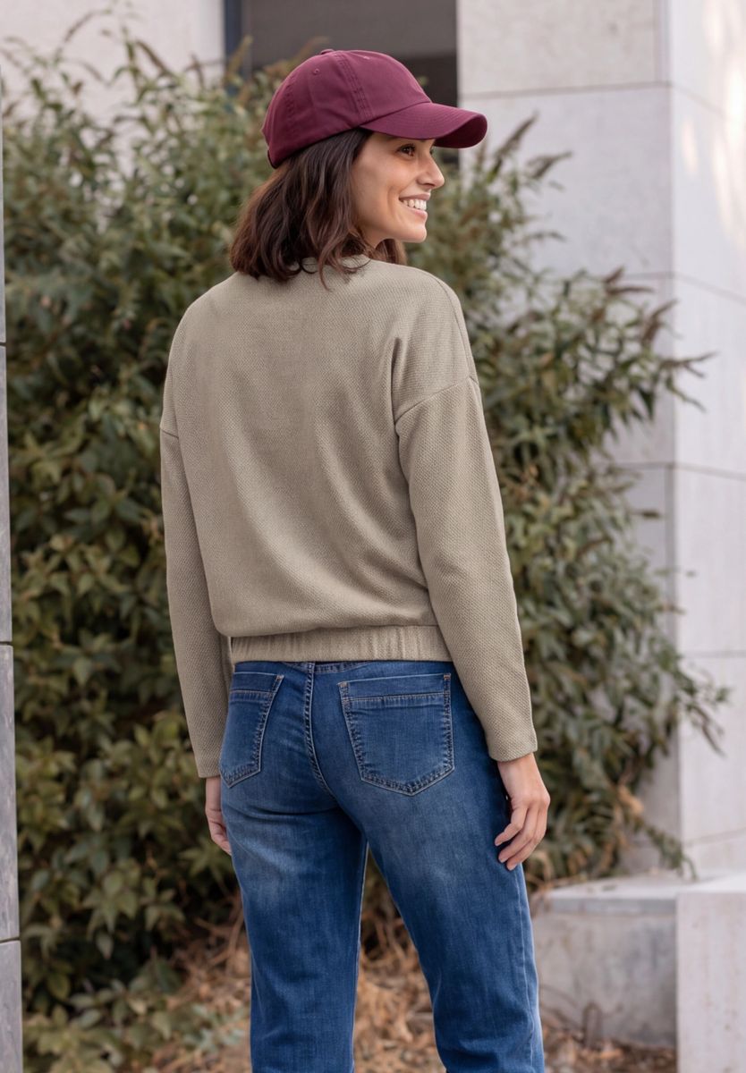 Langarm Shirt mit Herringbone-Muster