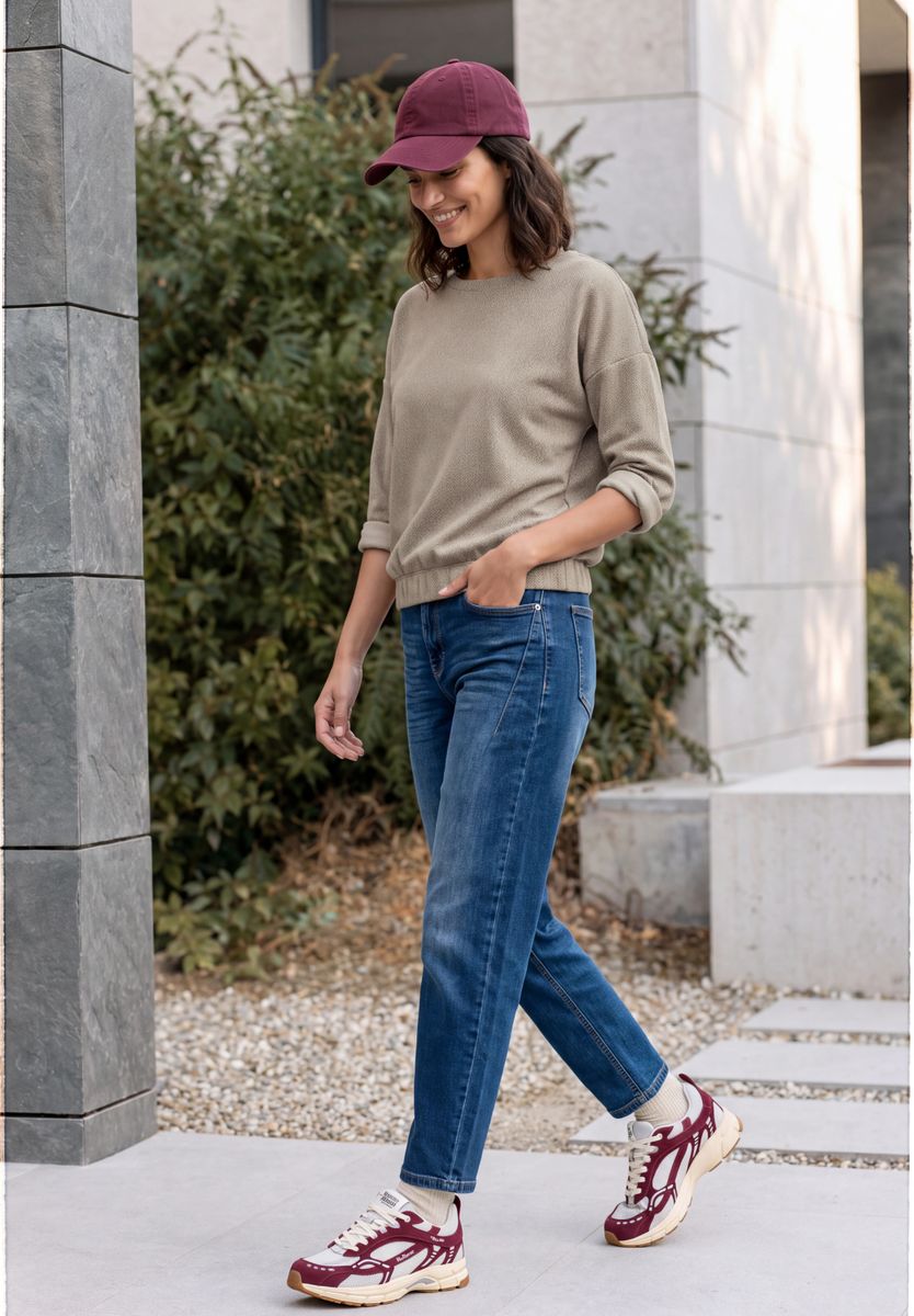 Langarm Shirt mit Herringbone-Muster