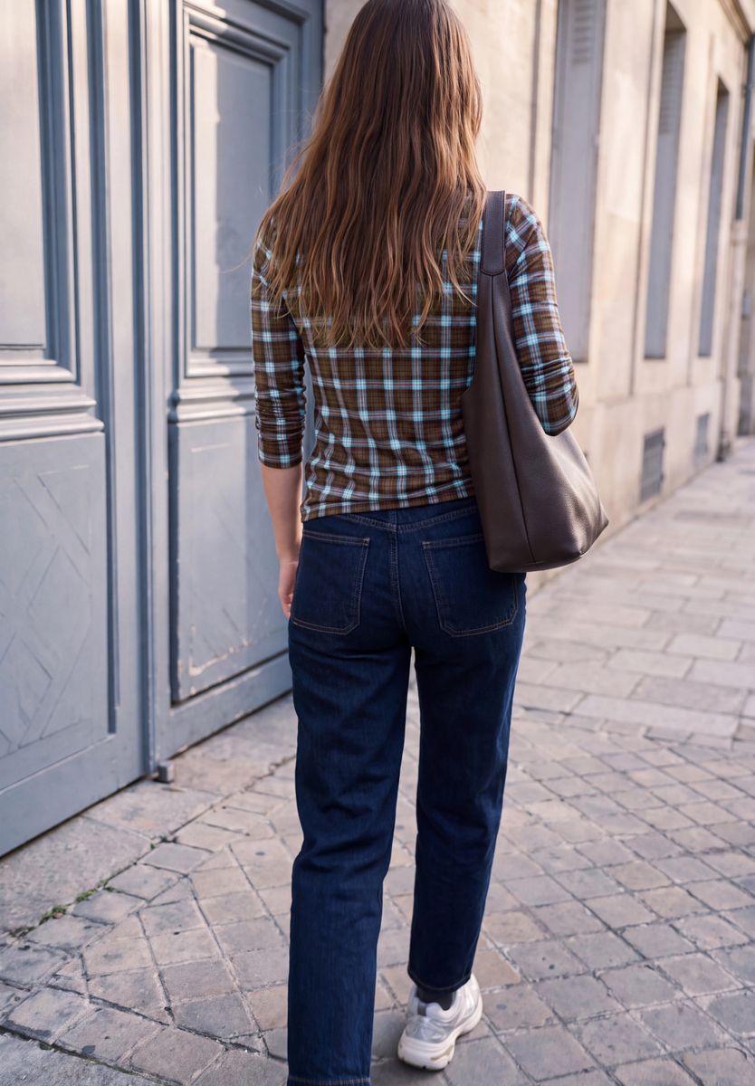 Langarm Shirt mit Turtle Neck und Karomuster