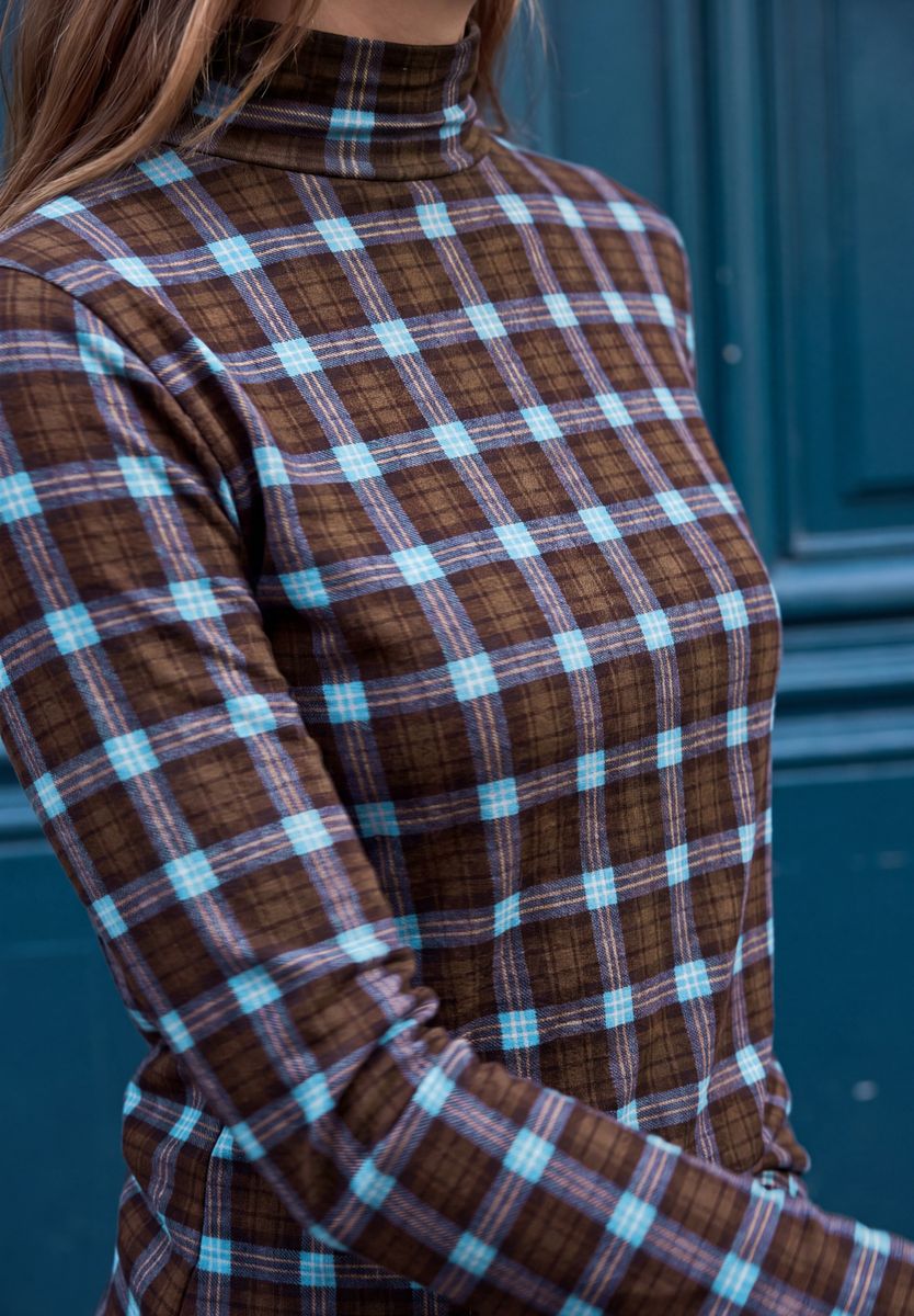 Langarm Shirt mit Turtle Neck und Karomuster