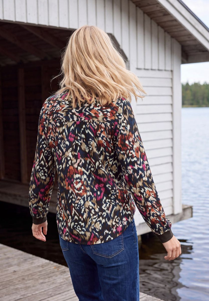 Langarm Bluse mit Split Neck und Print