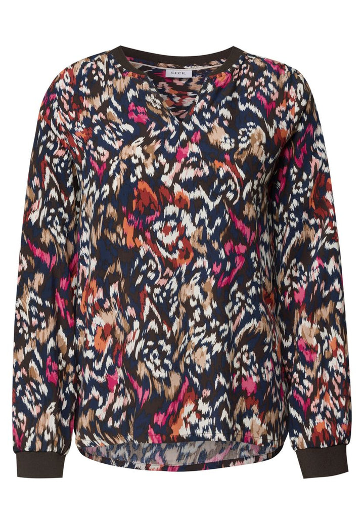 Langarm Bluse mit Split Neck und Print