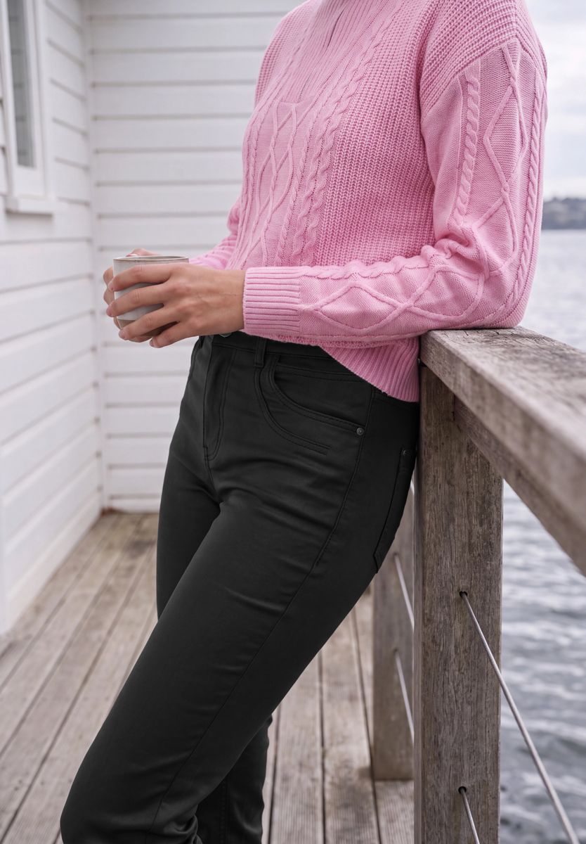 Mid Waist Straight Leg Hose im Slim Fit