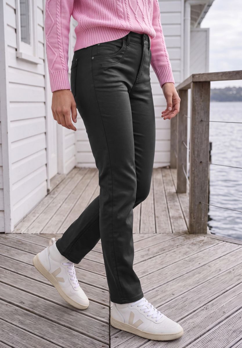 Mid Waist Straight Leg Hose im Slim Fit