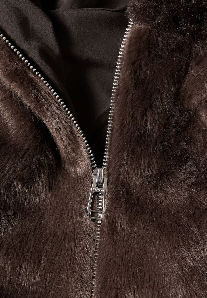 Kurze Fake-Fur-Mix Jacke mit Kapuze