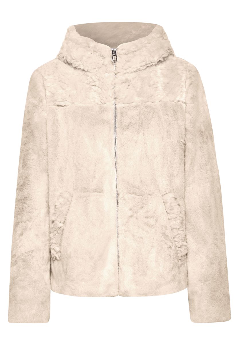 Kurze Fake-Fur-Mix Jacke mit Kapuze