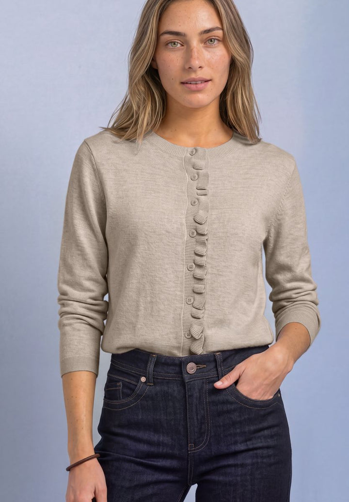 Cardigan mit Rundhals und Rüschendetails
