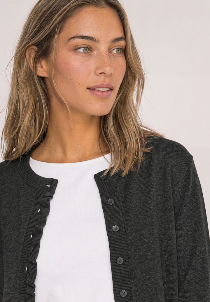 Cardigan mit Rundhals und Rüschendetails