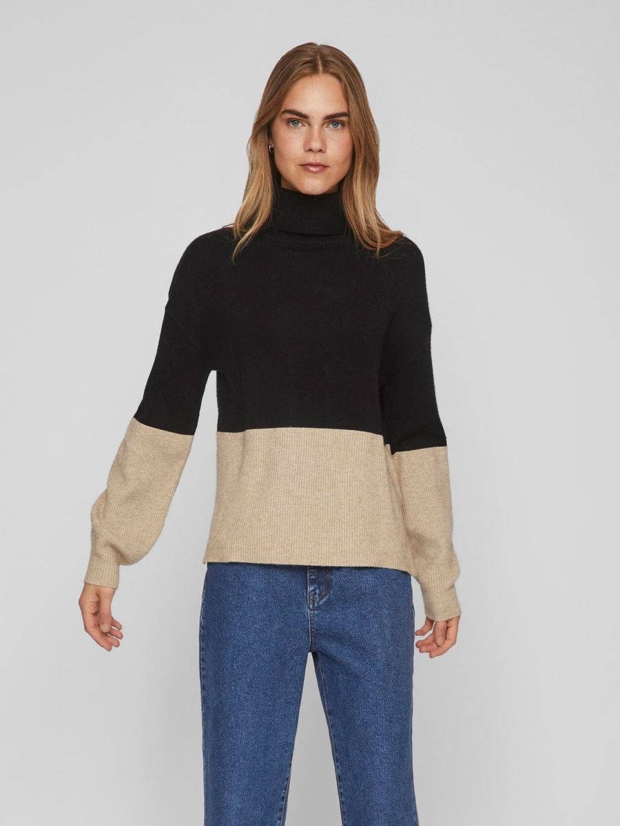 VIRIL BLOCKING ROLL-NK L/S KNIT TOP-NOOS