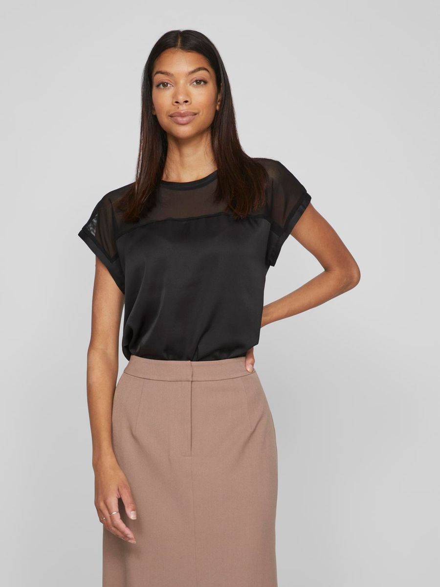 VIELLETTE O-NECK S/S MESH TOP - NOOS