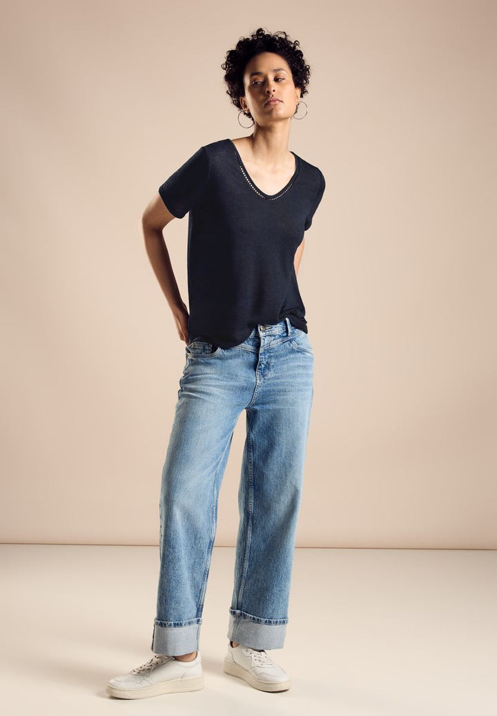 T-Shirt in Leinenoptik