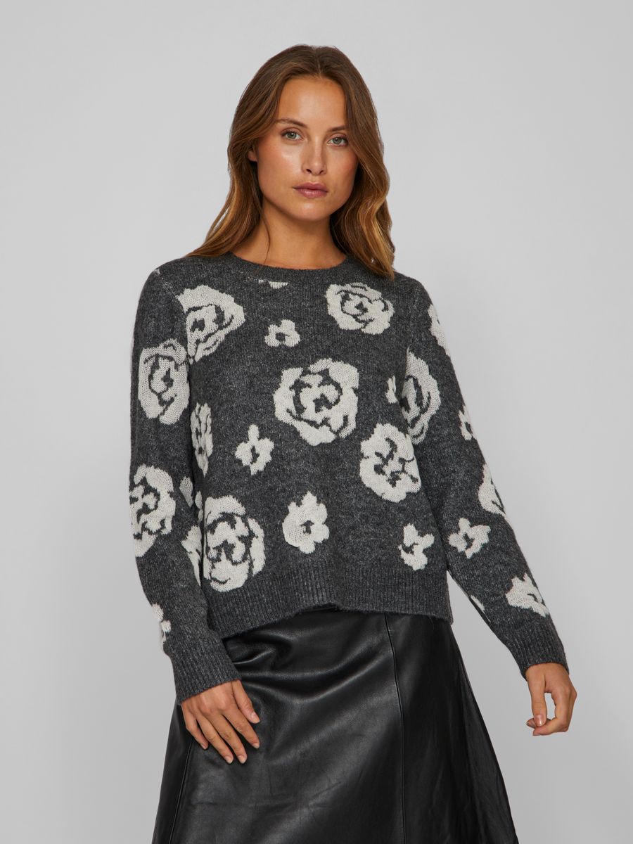 VISIYA O-NECK L/S JAQUARD KNIT TOP