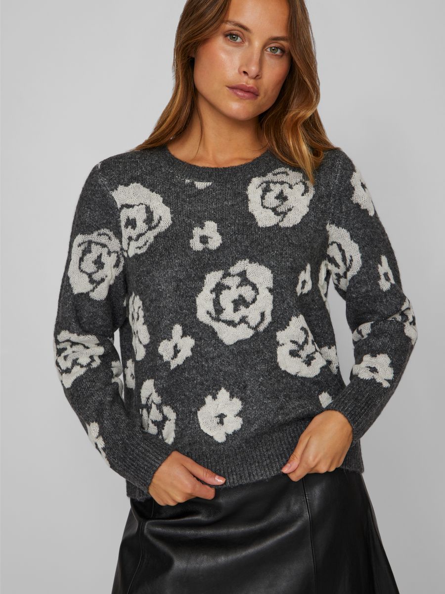 VISIYA O-NECK L/S JAQUARD KNIT TOP