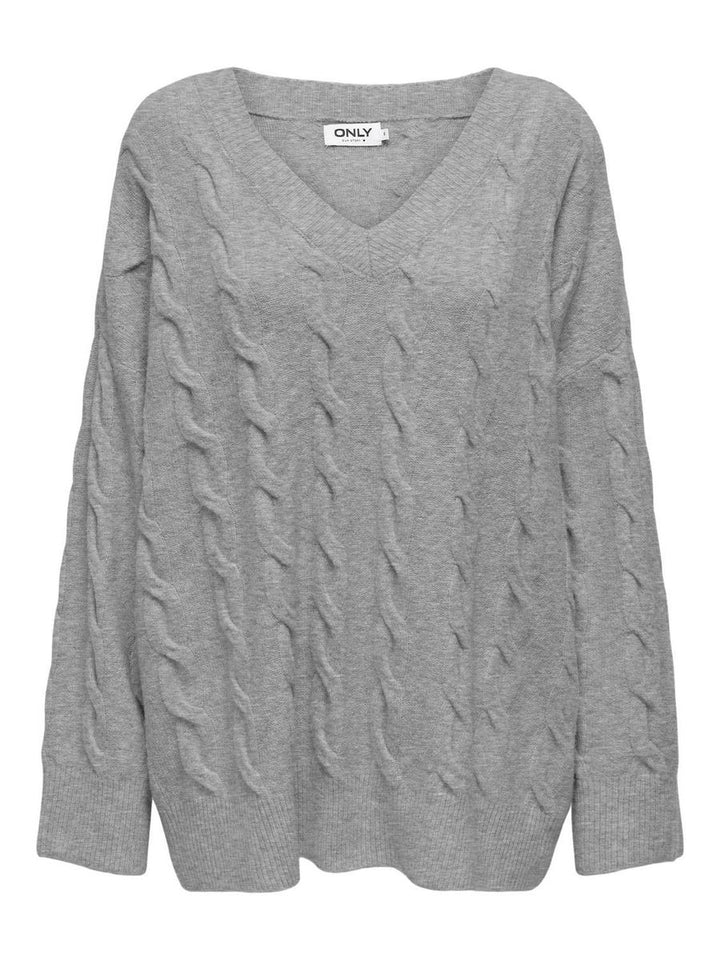 ONLJEANETT LIFE L/S CABLE V-NECK CS KNT