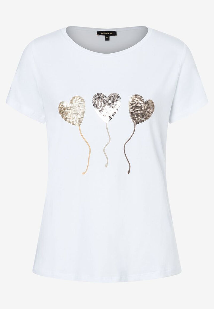 T-Shirt mit Paillettenherzen  weiß  Frühjahrs-Kollektion