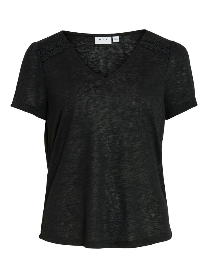 VIAMER V-NECK S/S LACE DETAIL TOP