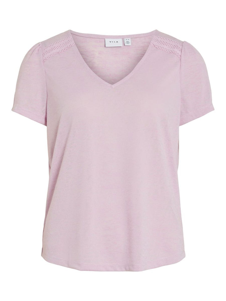 VIAMER V-NECK S/S LACE DETAIL TOP